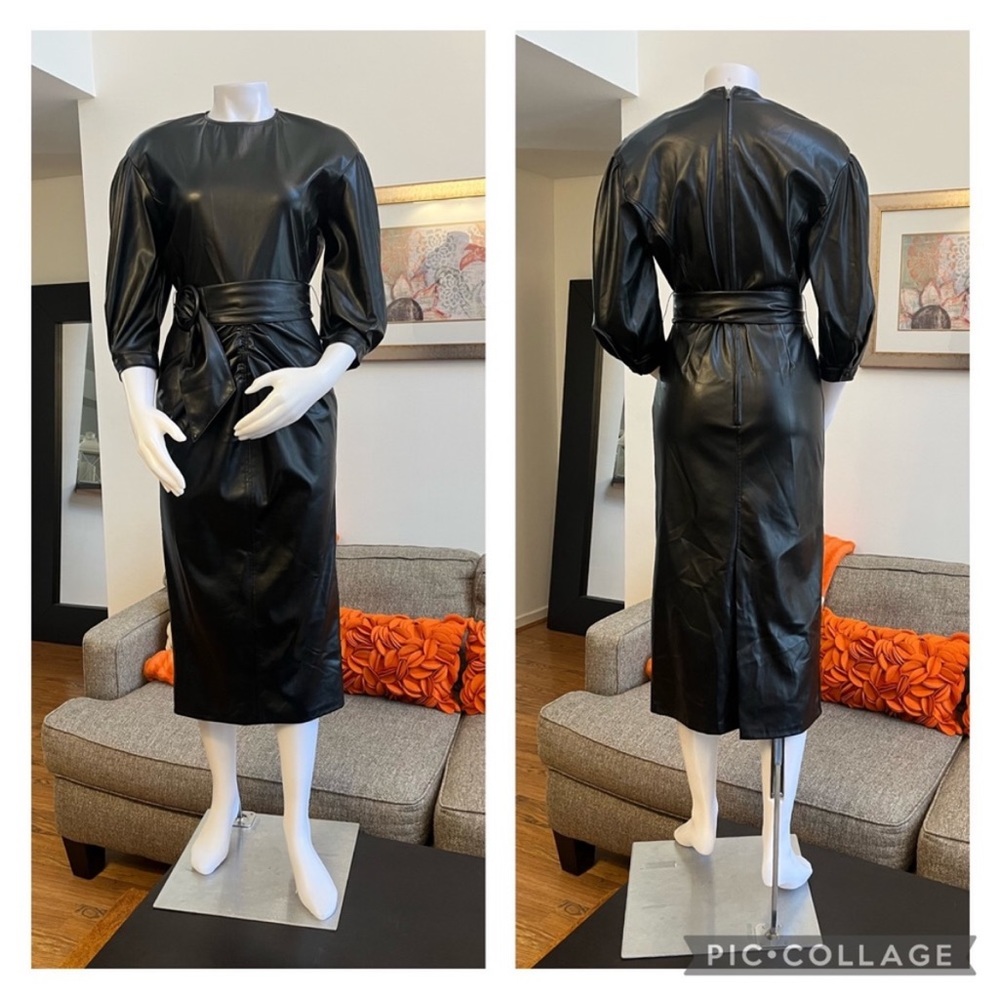 ❣️🆕Zara Black Faux Leather Midi Dress with Belt ❣️